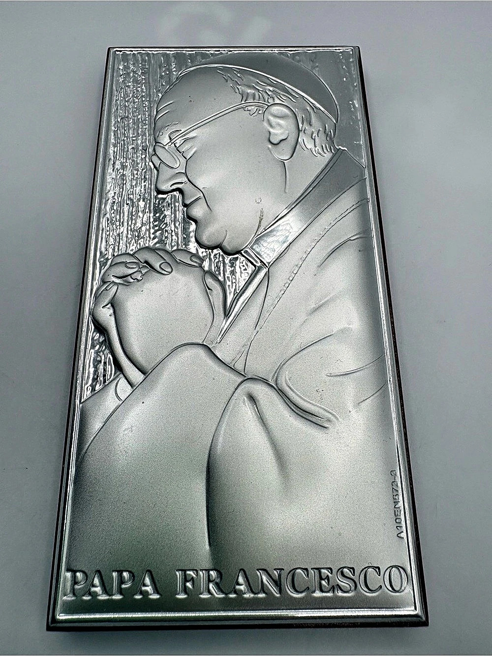 Pope Francis Papa Francesco Silver Bilaminate Religious Wall Plaque 5”X 2.5”